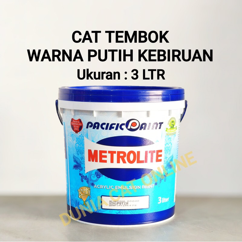 CAT TEMBOK METROLITE WARNA PUTIH KEBIRUAN 3 LITER / CAT DINDING METROLITE BERKUALITAS WARNA PUTIH KE