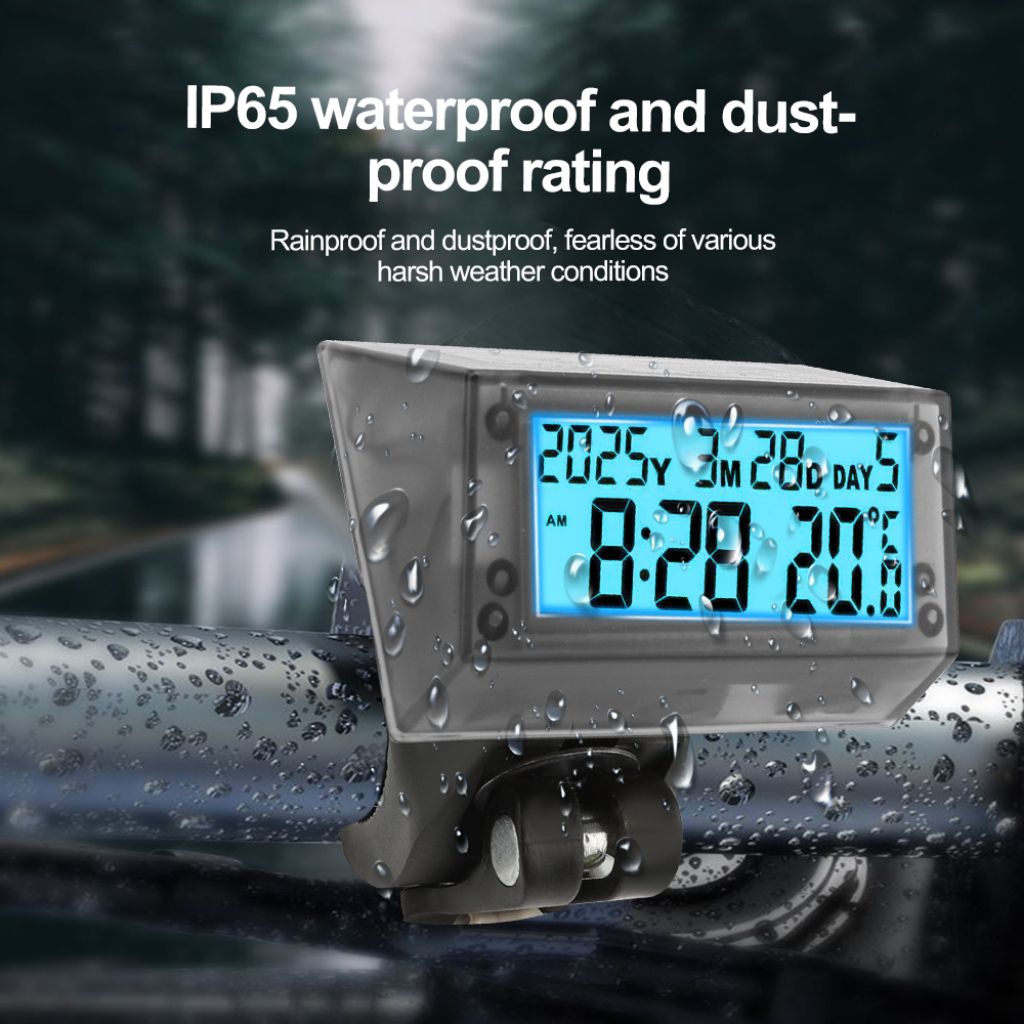 Jam Stang Motor, Jam Mobil Tenaga Surya, Dasbor, Termometer, Tampilan Digital LED, Waktu dengan Lamp
