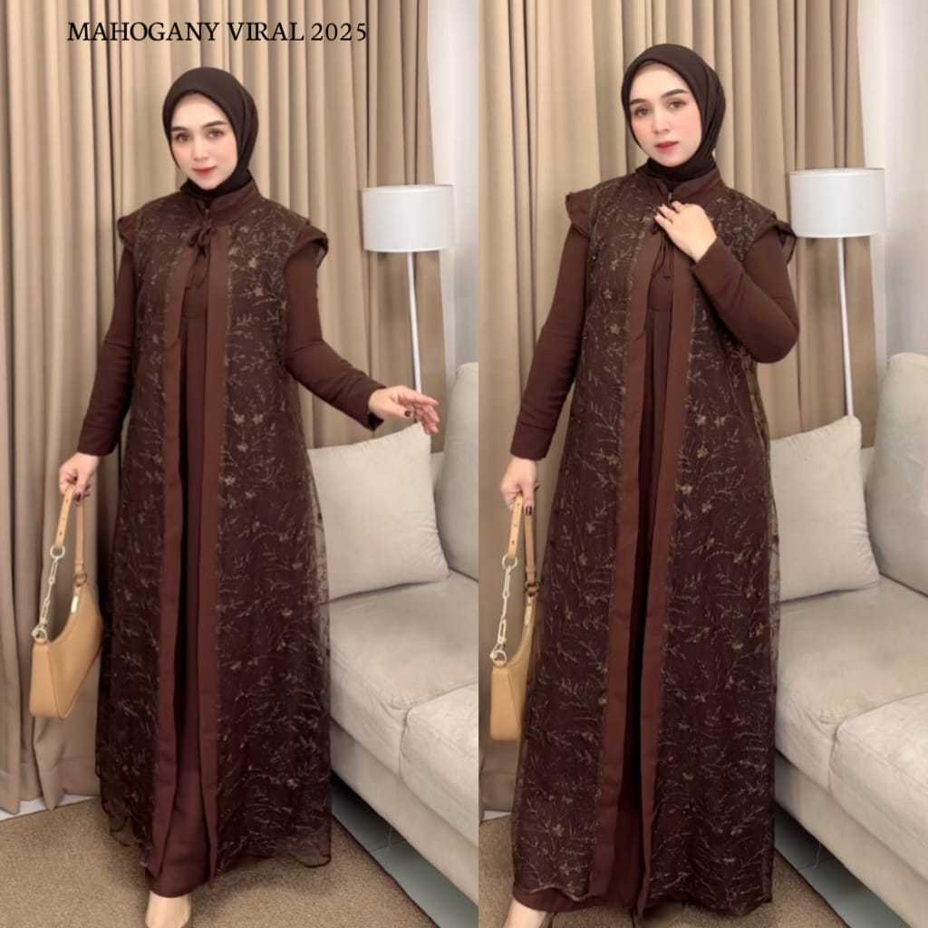Gamis Brokat Ceruty Babydoll Terbaru 2025 | Dress Outer Brokat Terpisah Busui & Wudhu Friendky | Nas