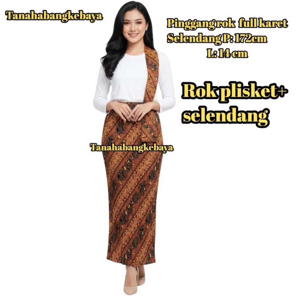 set rok plisket jumputan+selendang jumputan motif jawa