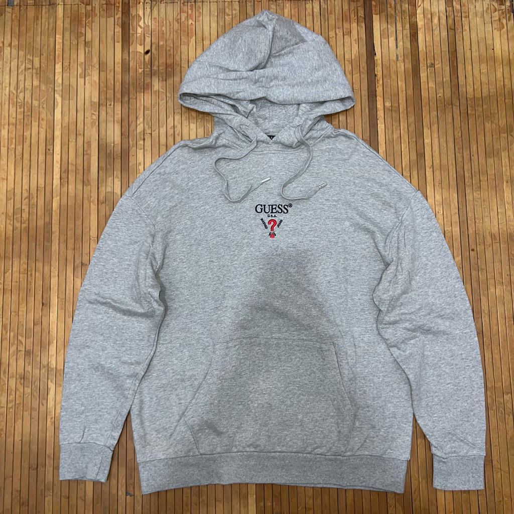 GUESS LOS ANGELES BOX LOGO EMBROIDERY GREY HOODIE JACKET massimo dutti
