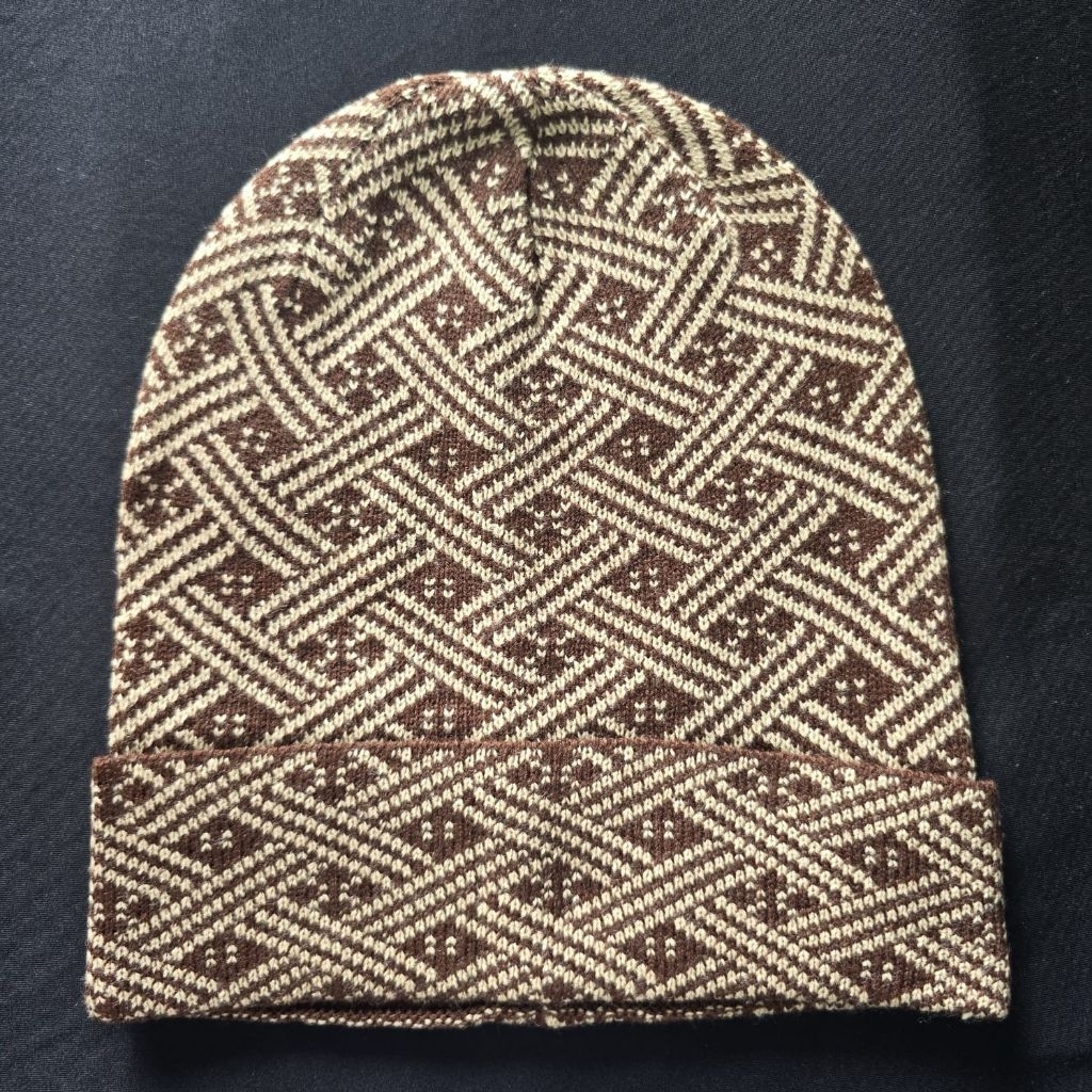 Topi Rajut Dewasa Motif Kupluk Rajut Pria Wanita Allsize Biru Putih Geometris