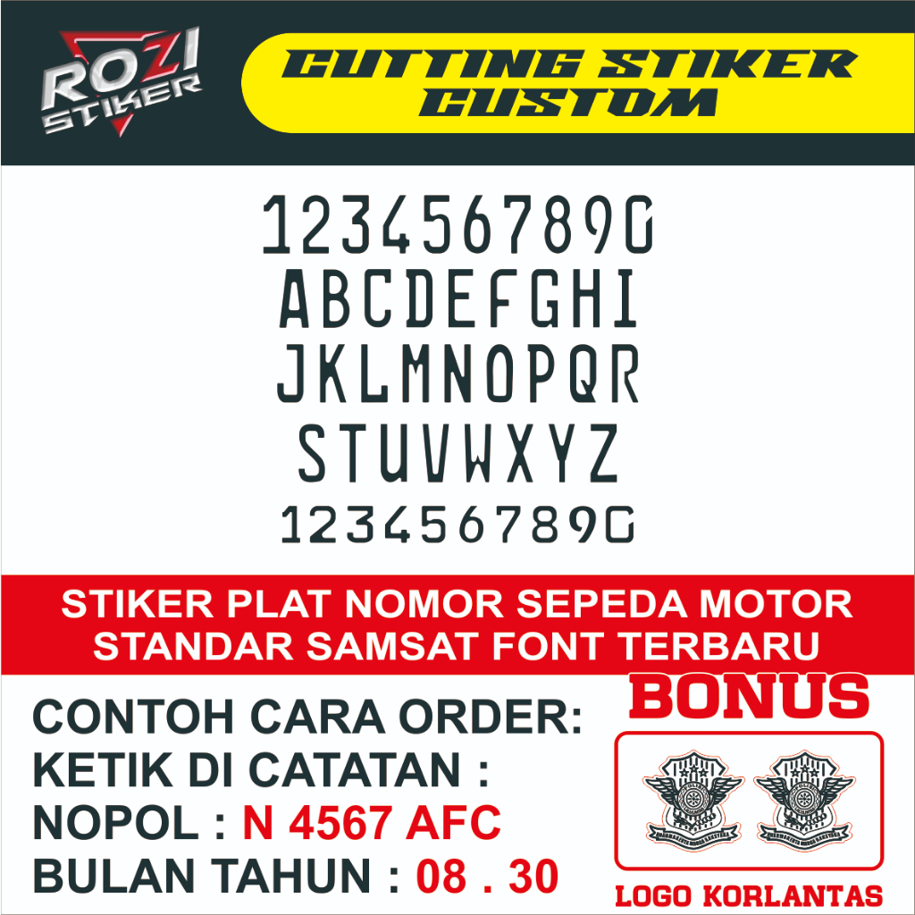 STIKER PLAT NOMOR MOTOR STANDART SAMSAT FONT TERBARU