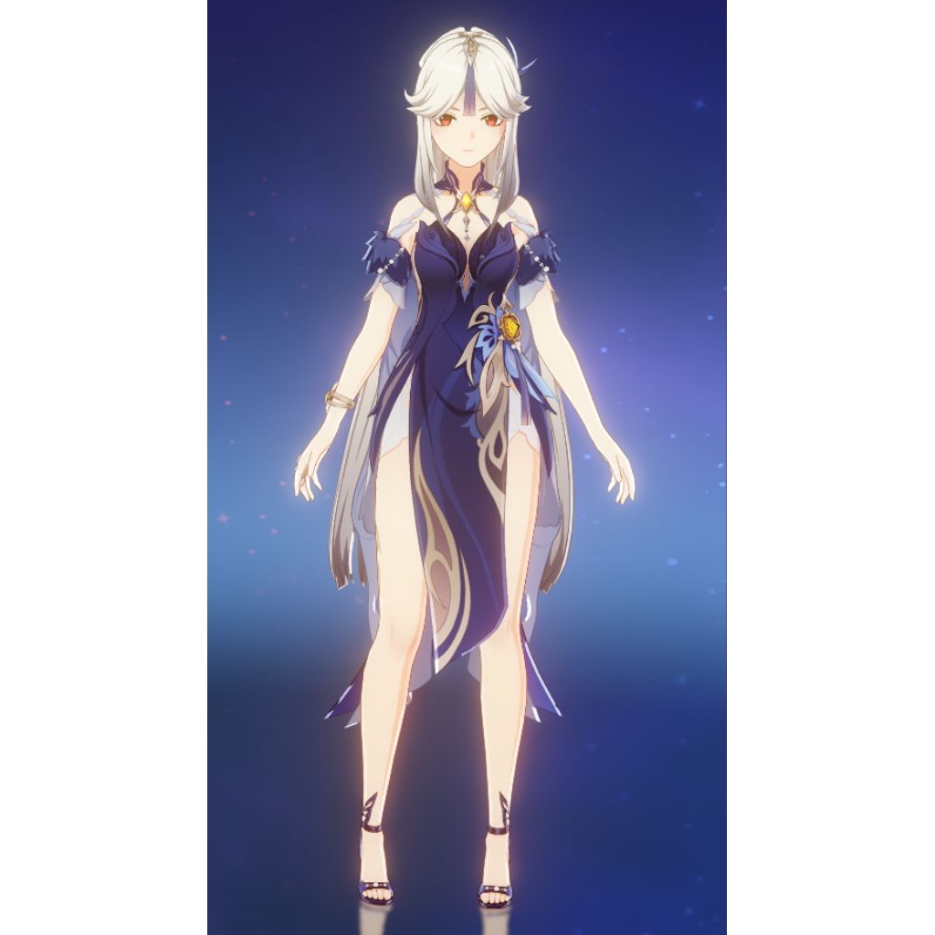 Preloved Fullset Costume Cosplay Ningguang Orchid Genshin Impact Baju Wig Panjang Game Jumbo XL Pere