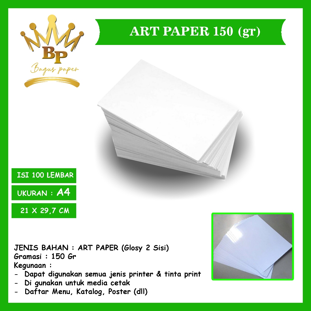 

Kertas Art Paper 150 Gsm A4 (21X29,7) Isi 100 Lembar