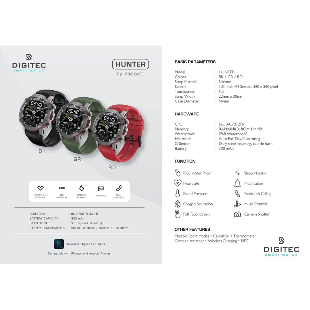 JAM TANGAN PRIA SMARTWATCH DIGITEC HUNTER / DIGITEC SMARTWATCH tipe HUNTER [ORIGINAL]