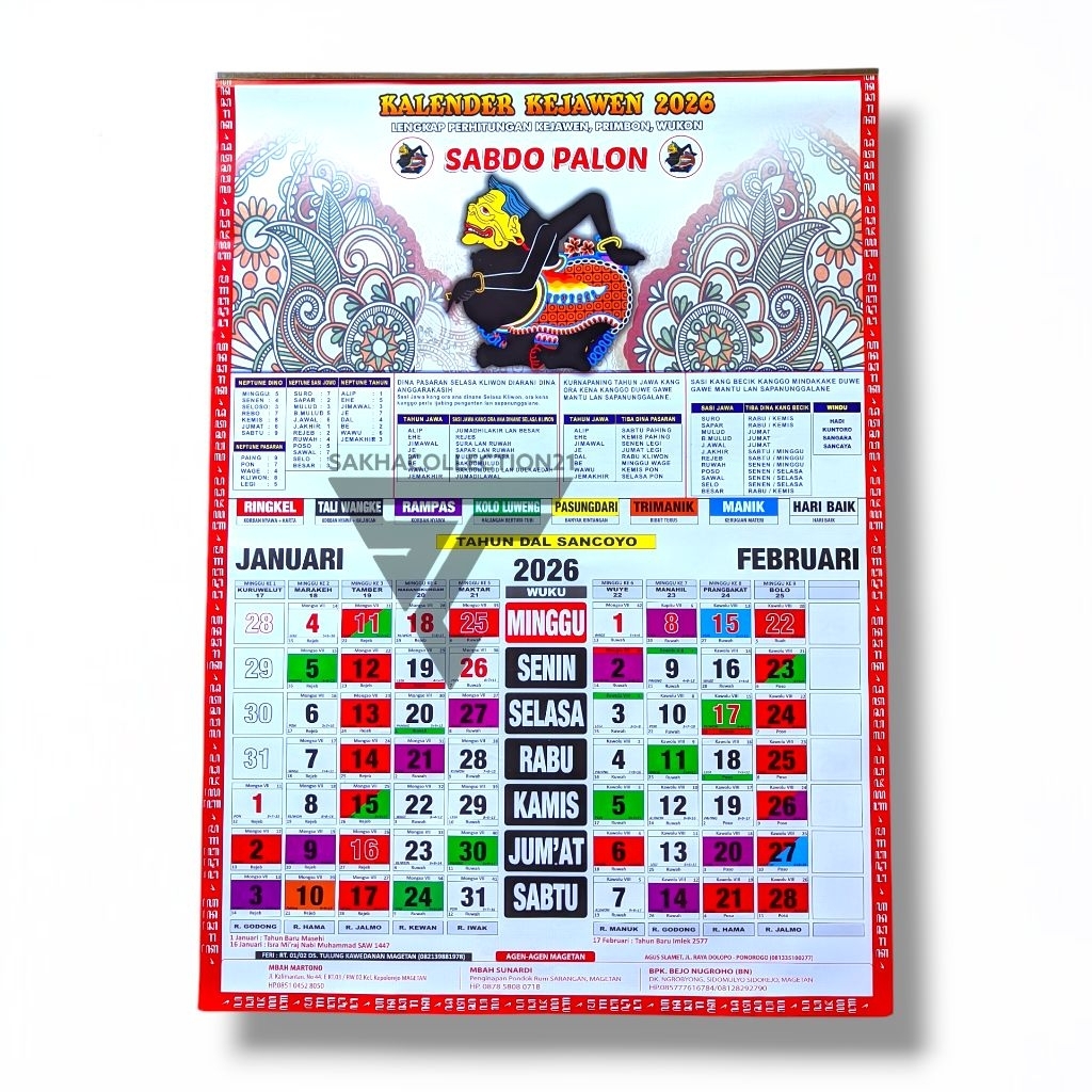 KALENDER 2026 - KALENDER JAWA LENGKAP TAHUN 2026 - SABDO PALON - KALENDER KEJAWEN-WUKU MURAH