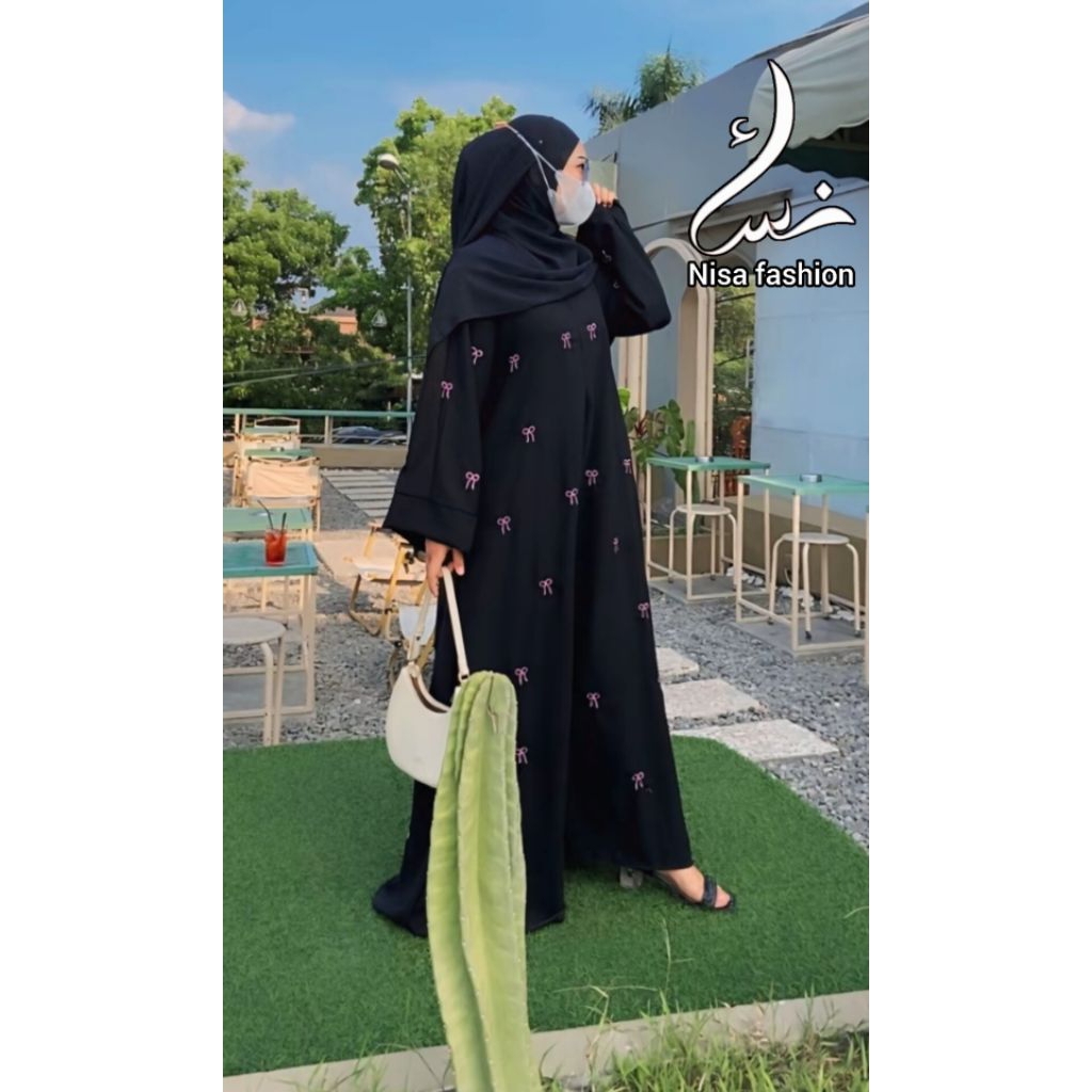 ABAYA PITA Coquette Motif Bordir ABAYA HITAM SIMPLE Terbaru Arab,HITAM-S