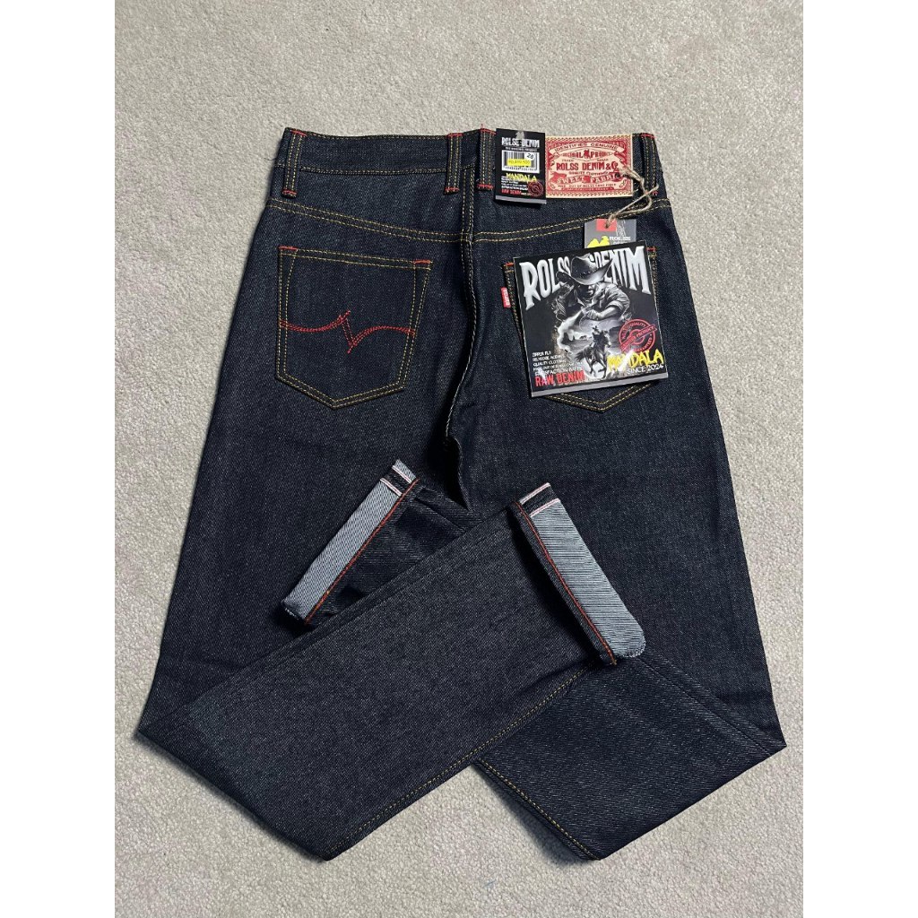 Celana Jeans Pria Denim 15 Oz Selvedge Redline Sanforized Size 27 38 Black Indigo Denim