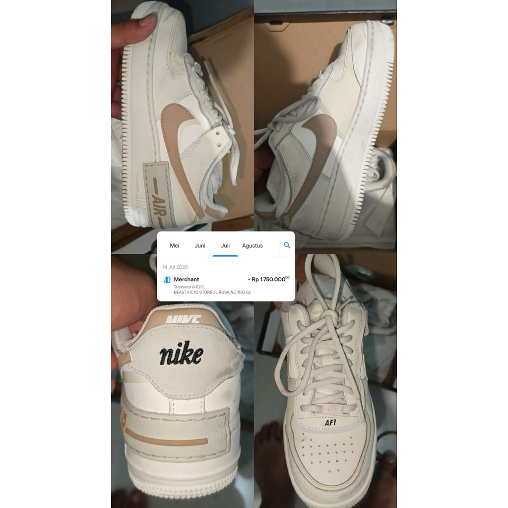 PRELOVED NikeAir Force 1 Shadow Fossil Light Bone Hemp ori