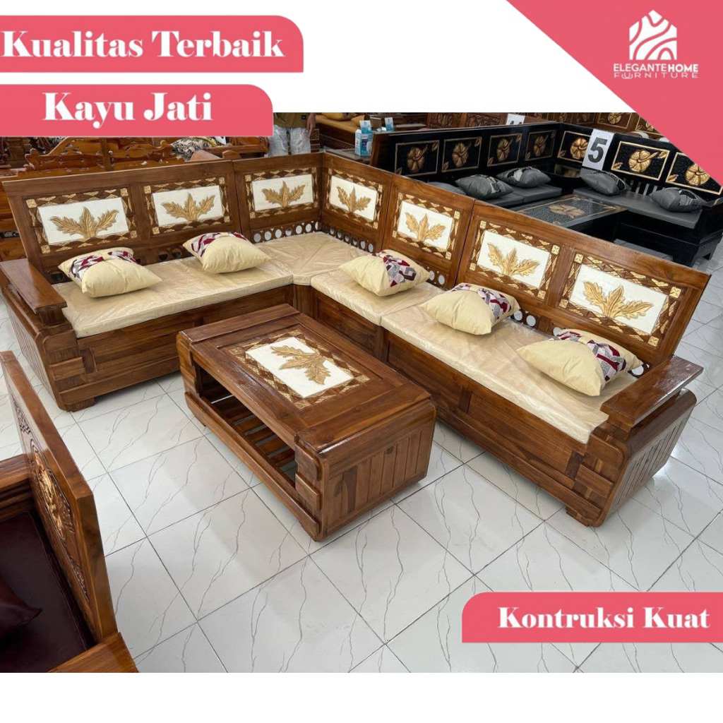 kursi sudut, kursi tamu sudut, kursi sudut kayu jati, kursi sudut domini, kursi ruang tamu