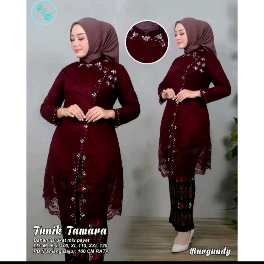 [COD] SET KEBAYA PESTA TUNIK JANGGAN BROKAT TAMARA HIASAN FULL PAYET MUTIARA MEWAH KOMBINASI BAWAHAN