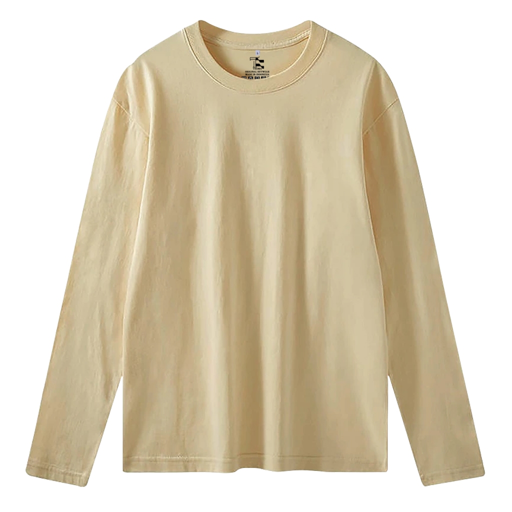 KAOS POLOS PANJANG COTTON COMBED - KAOS LENGAN PANJANG PRIA ROUND NECK REGULER FIT CREAM