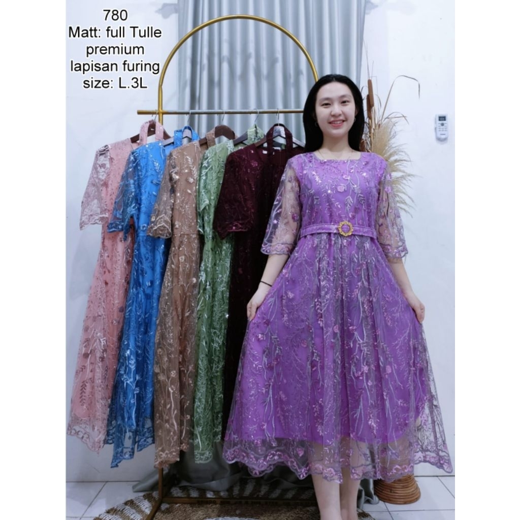 Dress brukat wanita 780/dres brukat wanita terbaru/dres brukat wanita trendy/COD