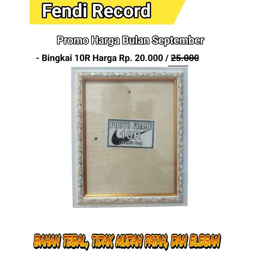 BINGKAI FOTO 10R / 8R(20X25CM) | FRAME FOTO PAKAI KACA WARNA PUTIH BATIK KUNING
