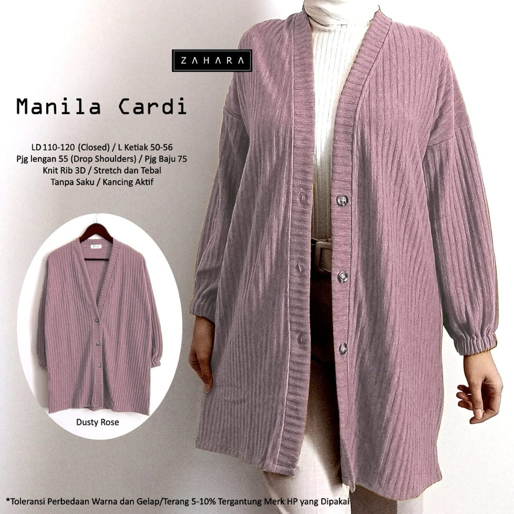 MANILA CARDI BY ZAHARA | CARDIGAN RAJUT WANITA MOTIF POLOS BAHAN KNIT RIB 3D TEBAL KANCING DEPAN AKT