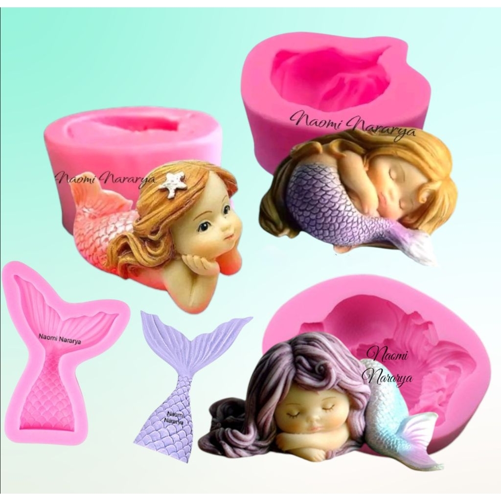Cetakan silikon putri duyung, Cetakan Fondant mermaid, ekor duyung