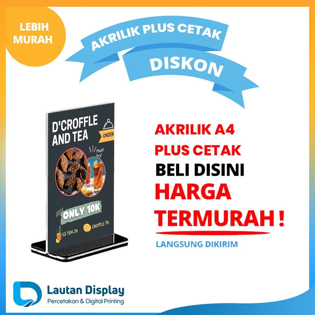 Akrilik Brosur A4 /A5 Tent Holder Akrilik Brosur Menu Makanan (Tatakan Hitam) Acrylic Meja Plus Ceta