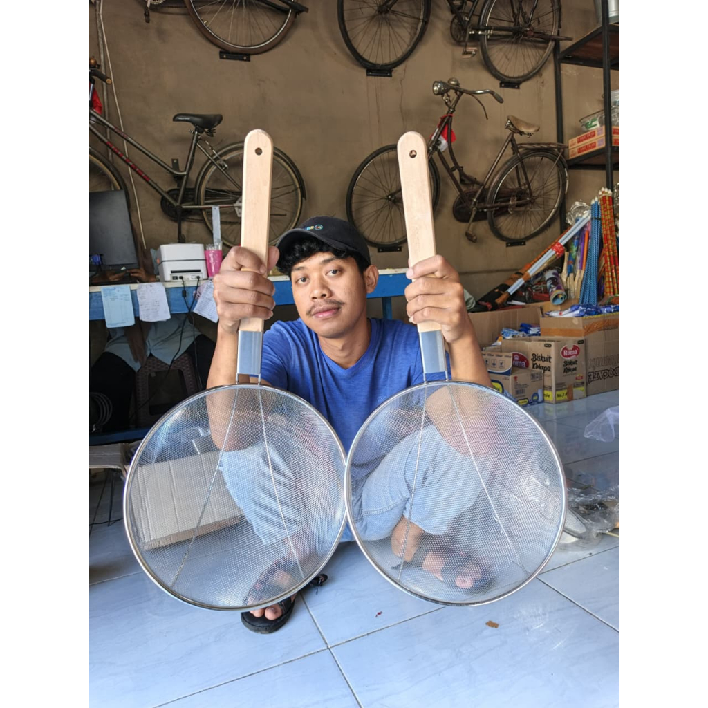 Serok Saringan Jumbo Stainless / Serok Tebal / Serok Parabola Stainless Gagang Kayu