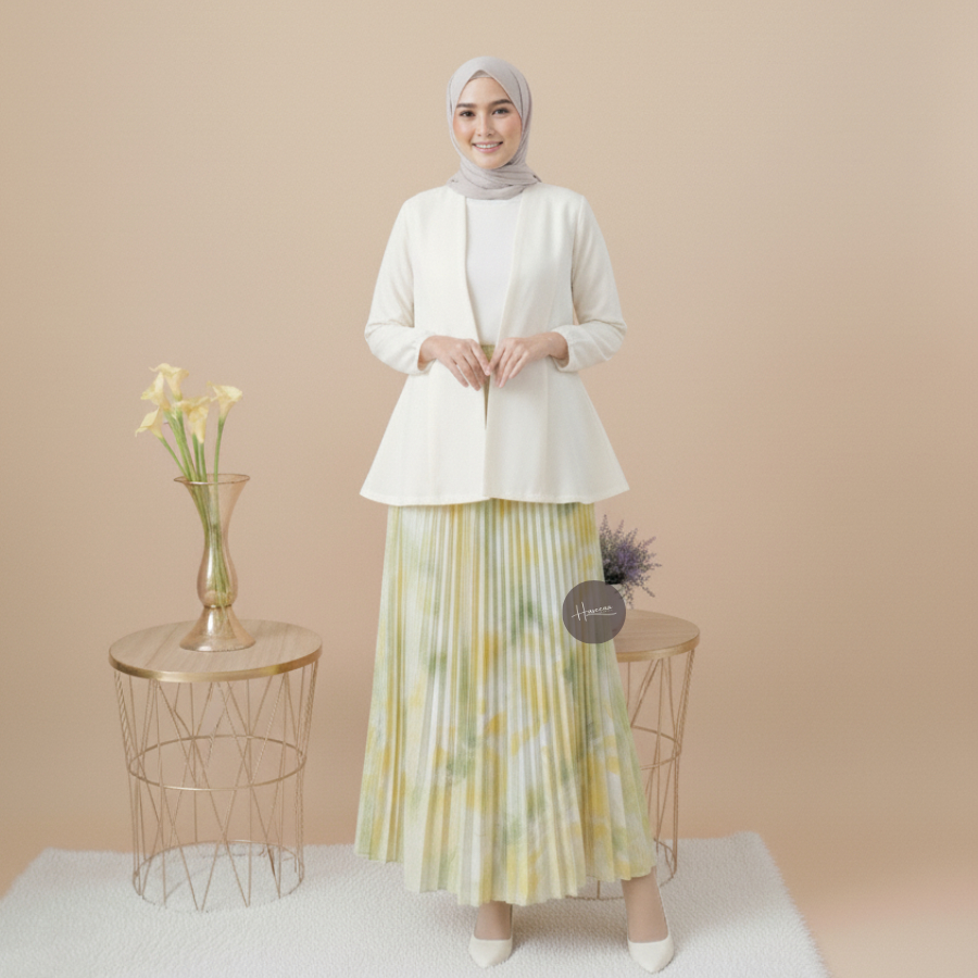 Haseena Rok Plisket Ceisya Motif Marble Bawahan Wanita Anti Nerawang