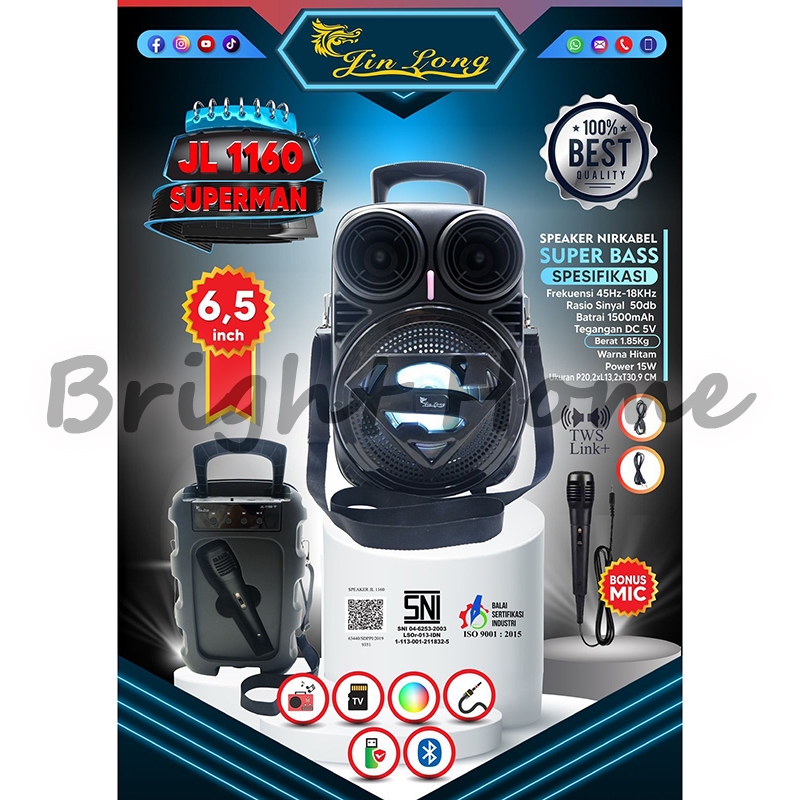 JINLONG JIN LONG JL 1160 JL1160 JL-1160 SUPERMAN Speaker Wireless Bluetooth Portable Karaoke 6,5 inc