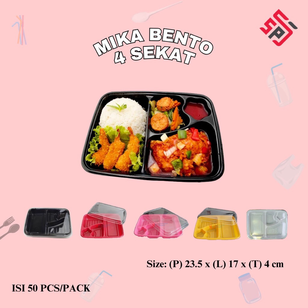 Mika Bento Sekat 4/Kotak Nasi Mika sekat 4 isi 50 pcs