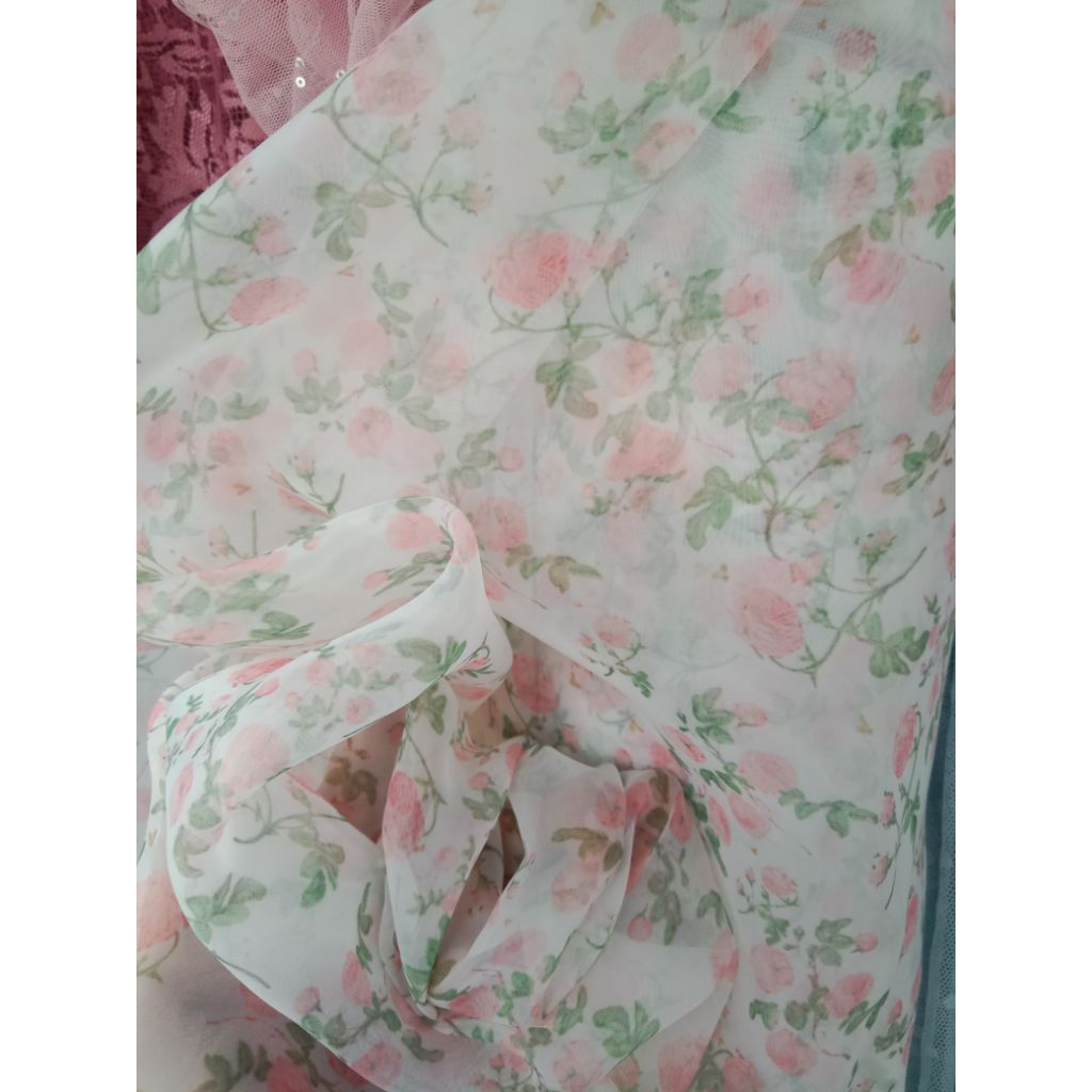 kain organza print - harga 0,5/m - bahan organza print premium - organza sutra print - organza print