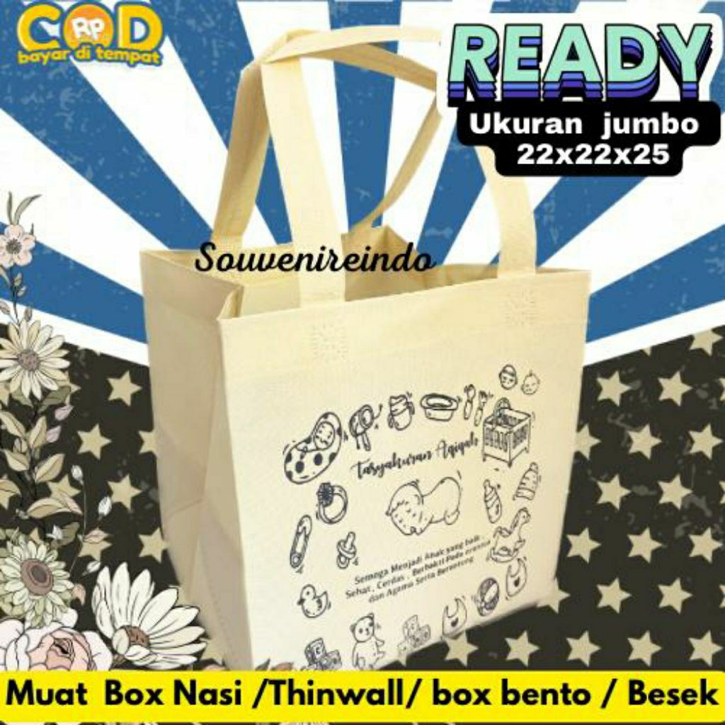 Tas Aqiqah Ready Stok Sablon Tas pres spunbond goodiebag jumbo