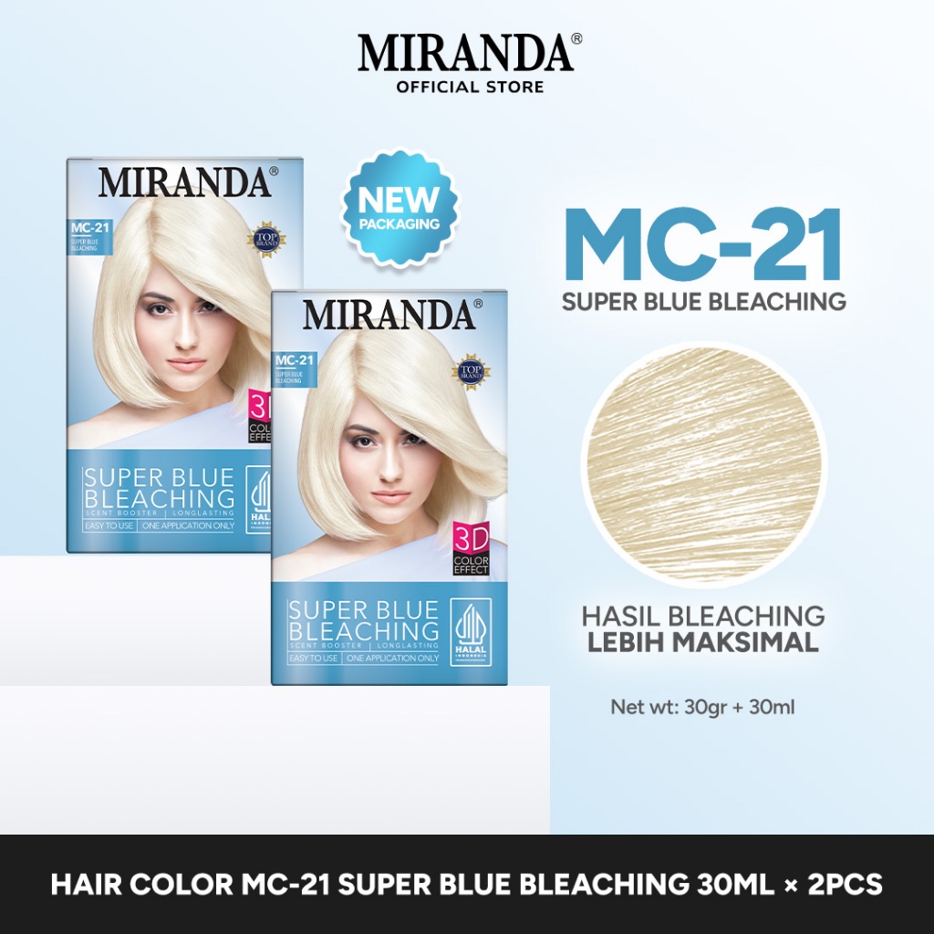 Miranda Hair Color MC21 Super Blue Bleaching 30ml (Paket 2 Pcs) | Decoloring Cat Rambut Permanen War