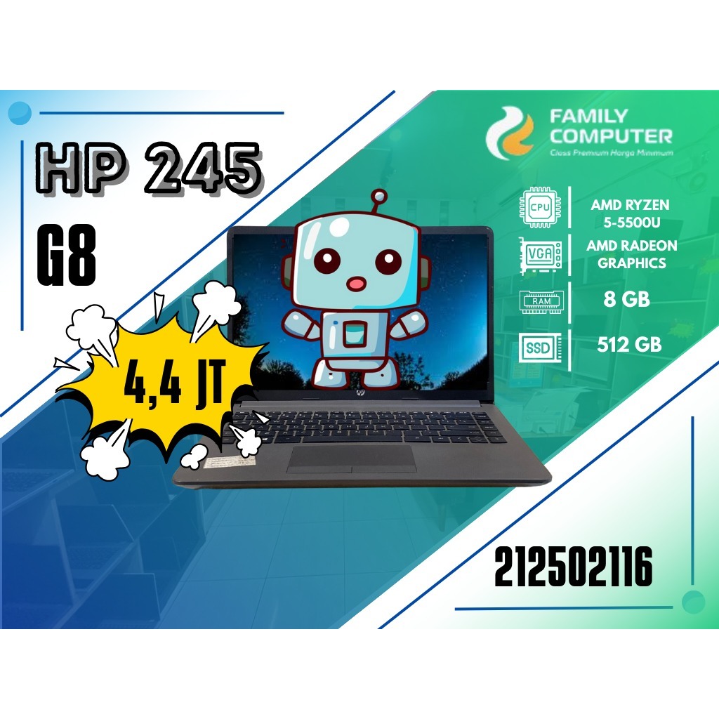 HP 245 G8 | AMD RYZEN 5-5500U | AMD RADEON GRAPHIC | 8GB | 512GB