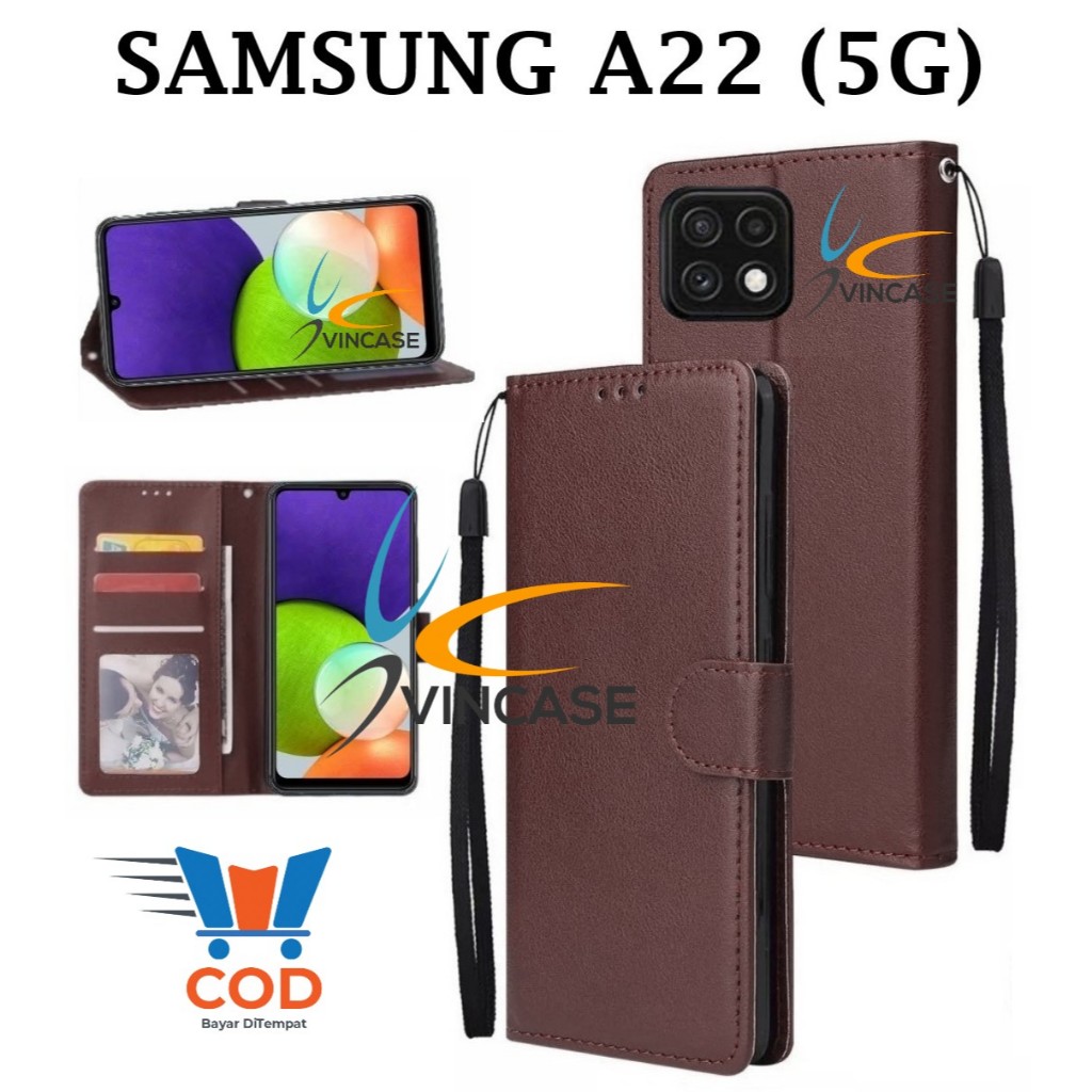 SAMSUNG A22 (5G) FLIP LEATHER CASE PREMIUM - FLIP WALLET CASE KULIT UNTUK SAMSUNG A22 (5G) - CASING 