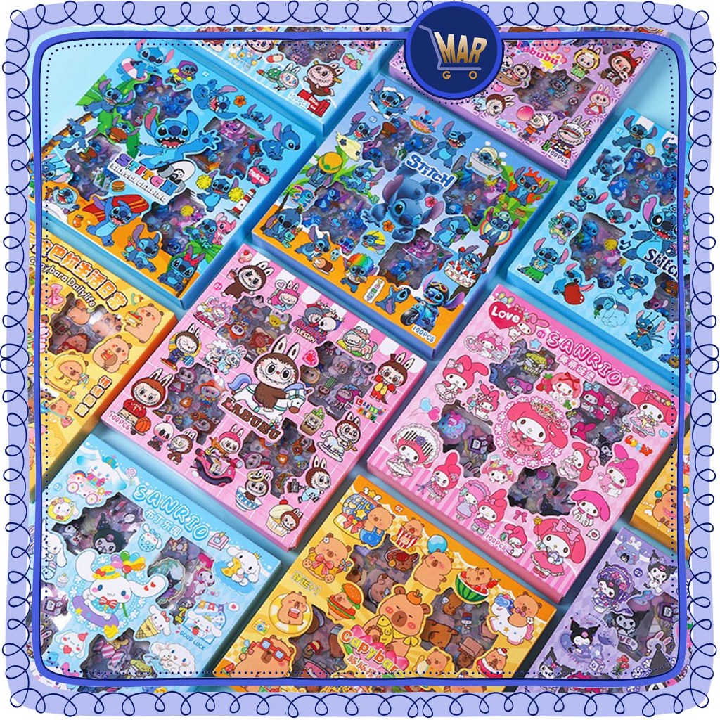 Sticker Karakter Kartun Capybara Princess Momo Sanrio Stiker Kuromi Melody Lotso Isi 50 100 Lembar