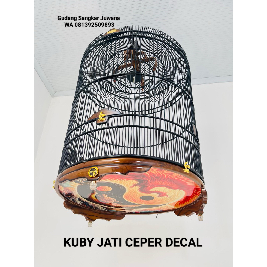 Sangkar Murai KUBY Jati Ceper Decal No.2 Ruji atas rapat + Fullset Kerodong + Free Pallet kayu