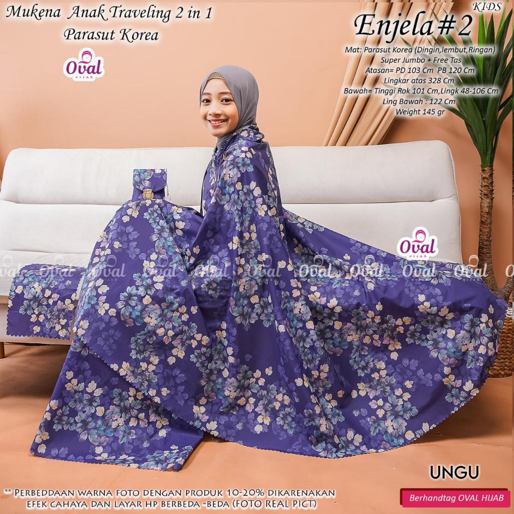 Mukena Anak Traveling Original Oval Hijab Enjela #2 Super Jumbo 2 in 1 Parasut Premium Motif Bunga F
