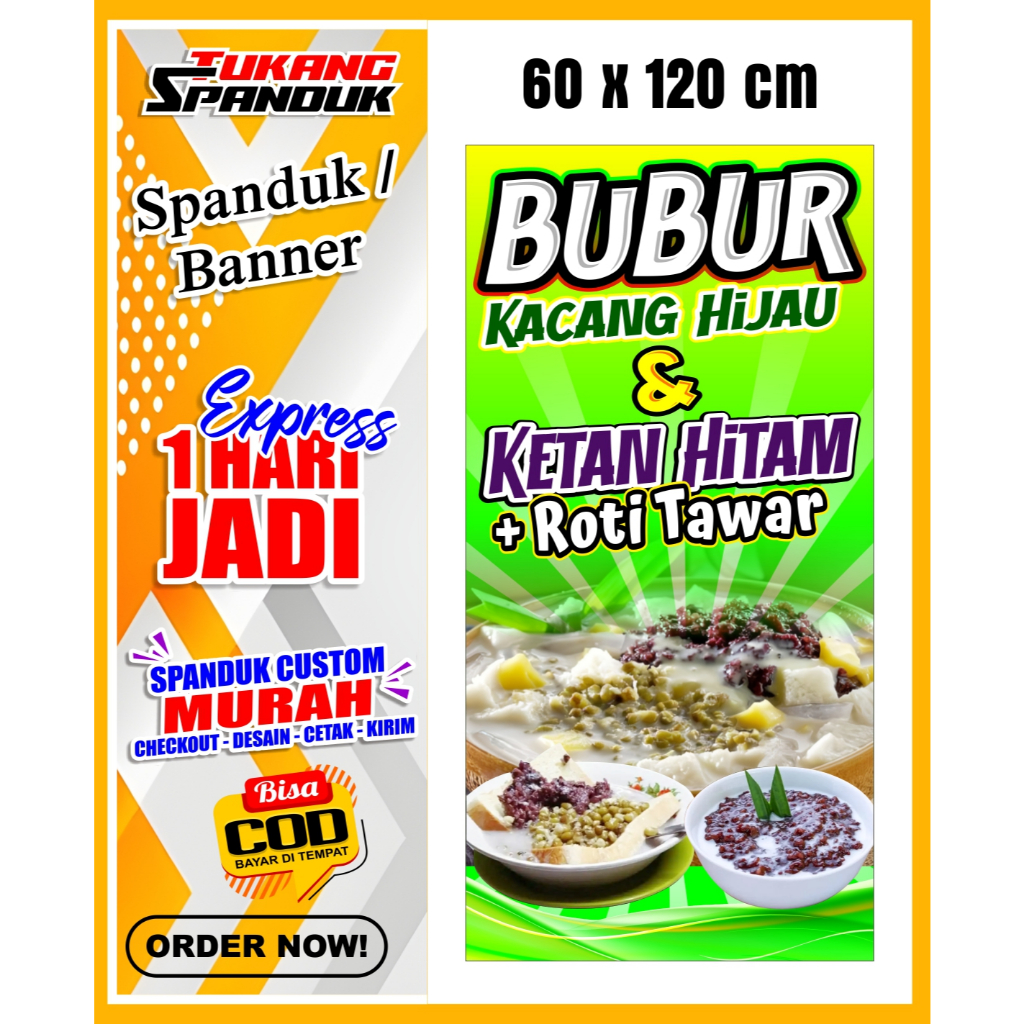 Banner BUBUR KACANG HIJAU , Spanduk KETAN HITAM   , ukuran 60X120 cm, COD/  Banner BUBUR KACANG HIJA