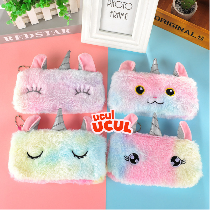

[UCUL UCUL] Tempat Pensil Anak Unicorn Rainbow Kotak Pensil Boneka Bulu