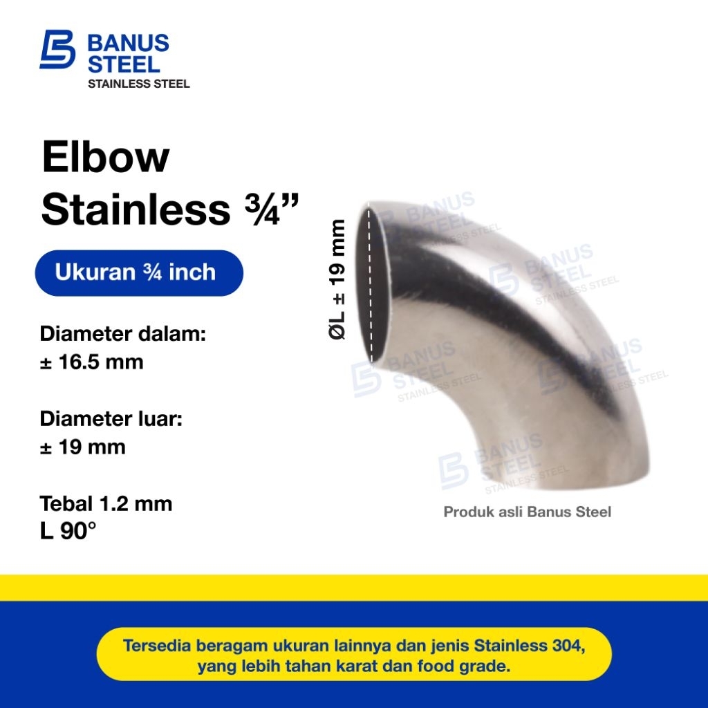 Elbow stainless 3/4 inch 304 elbow stainless 304 sambungan pipa