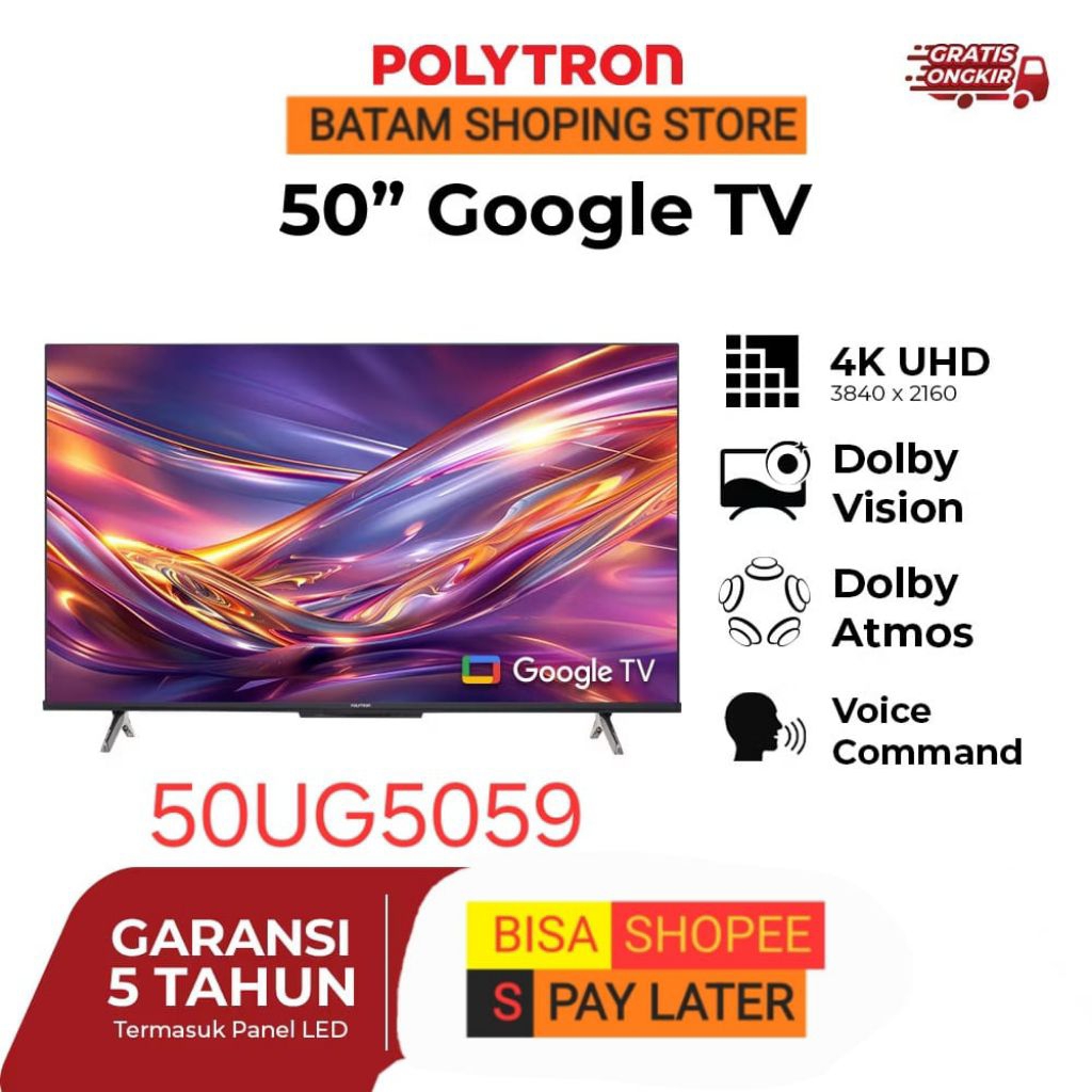 TV POLYTRON 50 INCH SMART GOOGLE TV 50UG5059 4K UHD GARANSI RESM