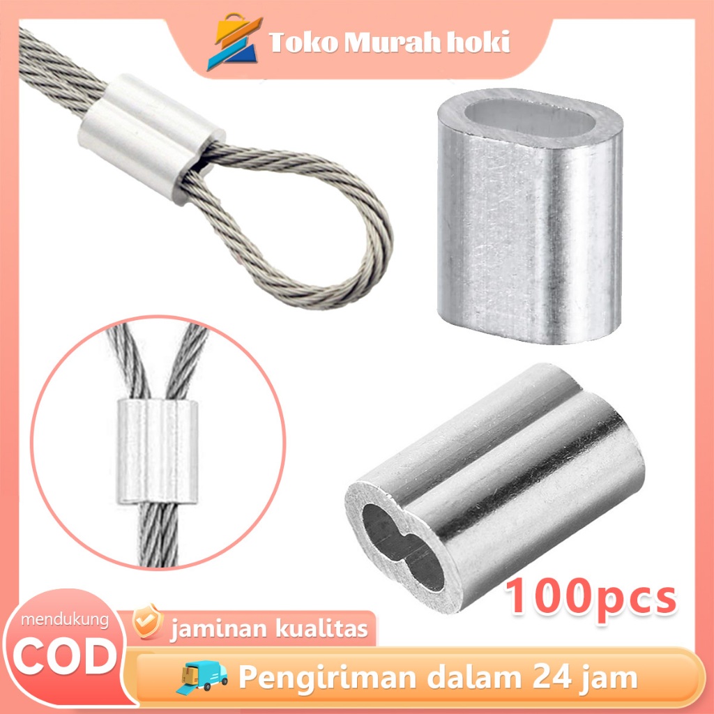 100pcs Klem Seling Ferrule 2mm Crimp Ferrule Aluminium Klem Tali Kawat Penjepit Tali Seling