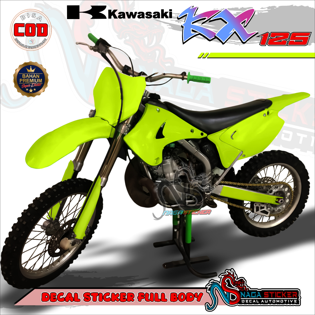 DECAL STICKER Motor FULL BODY Kawasaki KX 125 Motif Polos KX125-00 Desain Bisa Custom