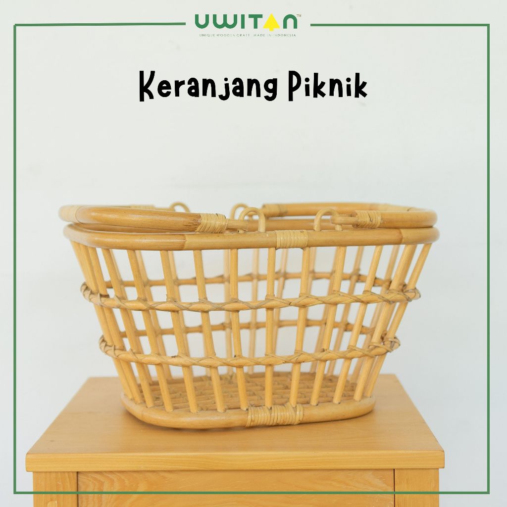 Uwitan Keranjang Piknik – Rattan Basket Picnic Aesthetic Rotan Minimalis Natural Besar Anyaman Kecil