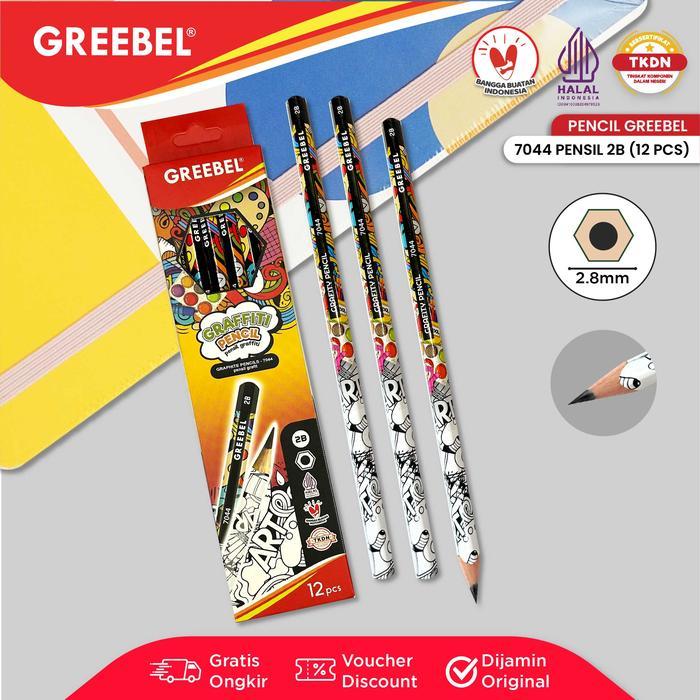 

GREEBEL Pensil kayu 2B 7044 Grafity (12PCS/SET) / Pensil Tulis Karakter Graphite Ujian sekolah Pensil Gambar