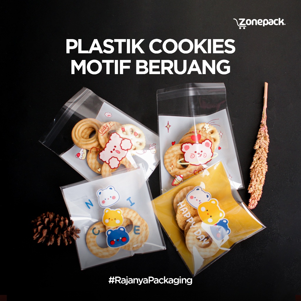 [100 PCS] Plastik Cookies OPP Karakter Beruang | Plastik OPP Motif | Plastik Packaging Nastar Cookie
