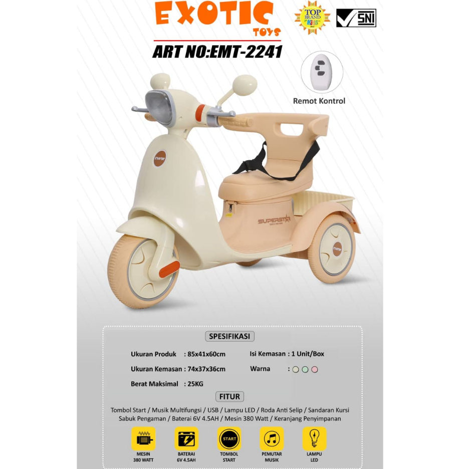 Mainan Motor Aki Anak EXOTIC EMT-2241 Motor Vespa EMT2241 MOTORCYCLE REMOTE CONTROL TERMURAH