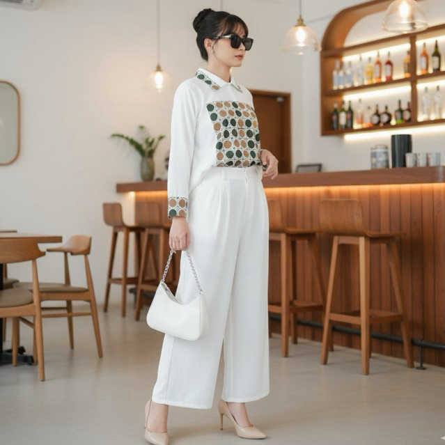 Shanaya baju batik wanita blus cundamani warna putih bahan toyobo kombinasi cap garutan sangat canti