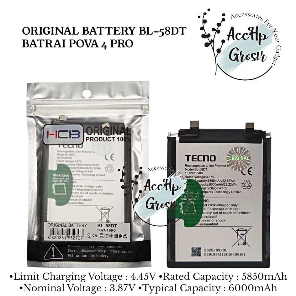 Batu Batrei Pova 4 Pro BL-58DT Baterai Battery Batre BL-58DT Pova 4 Pro Original 100% Distributor