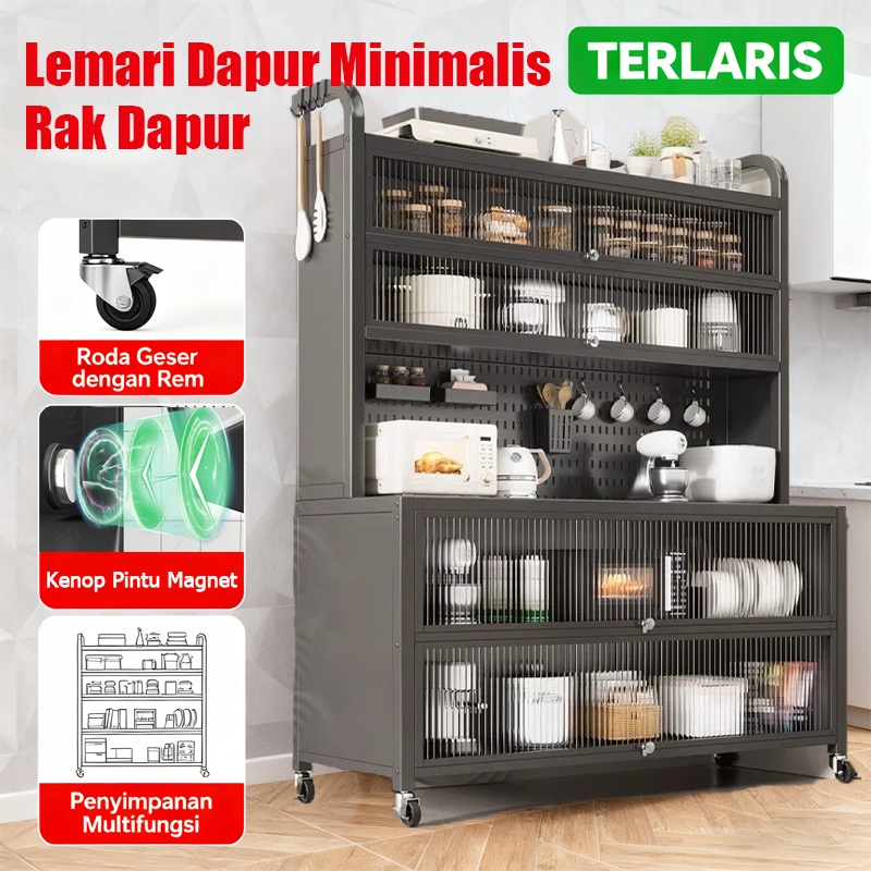 Lemari Dapur Minimalis Rak Dapur Serbaguna Rak Penyimpanan Dapur Rak Piring Oven Microwave Rak Dapur