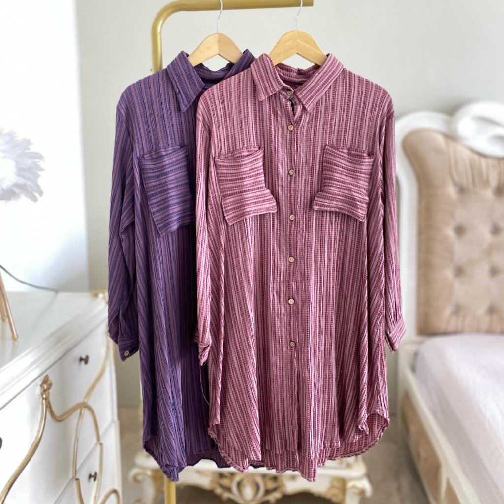 ATASAN TUNIK GARIS | ADA DUA SAKU AKTIF DI ATAS DADA