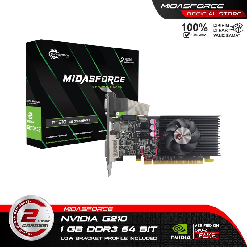 VGA Midasforce G210 DDR3 64 bit 1GB LP Nvidia Garansi 2 Tahun untuk PC