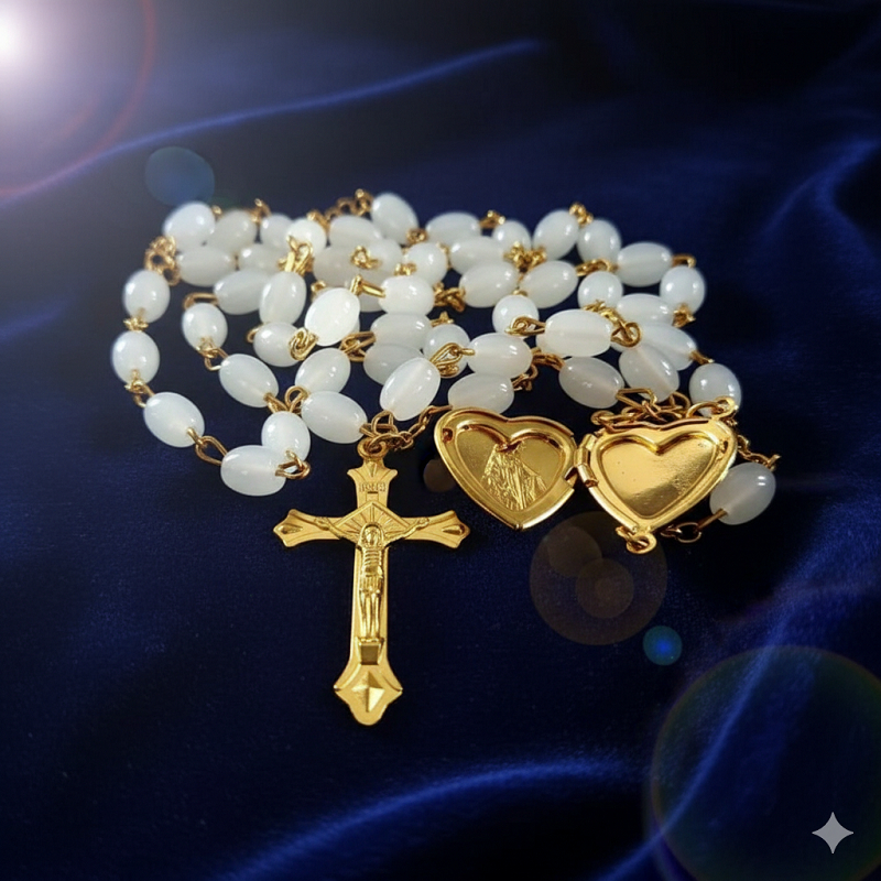 Kalung Rosario Katolik Oval Love Pigura Foto Souvenir Aksesoris Salib Bening Vatikan